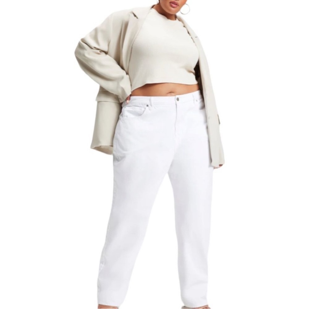 GOOD AMERICAN White 90s Loose Straight Leg Jeans Size 15 Mid Rise Summer Classic